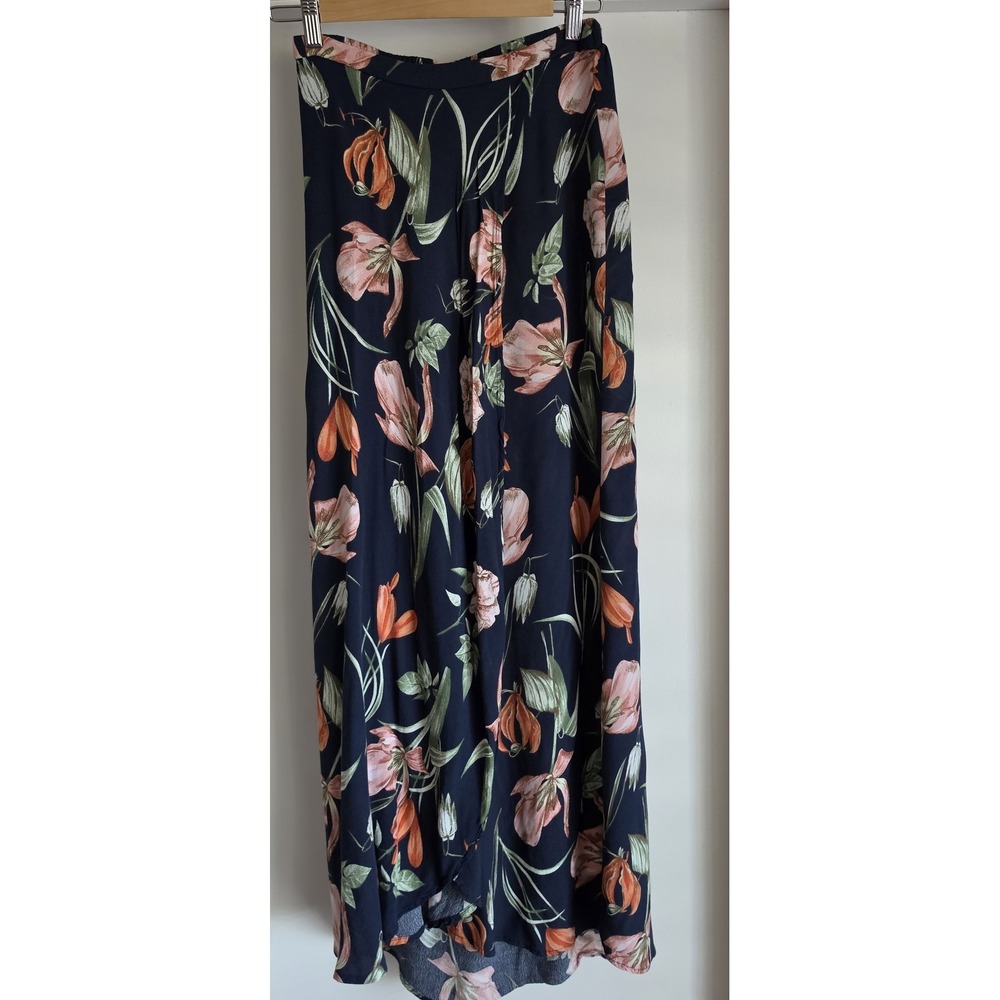 William B Floral Maxi Skirt Size M Navy Pink Orange Green Long Boho